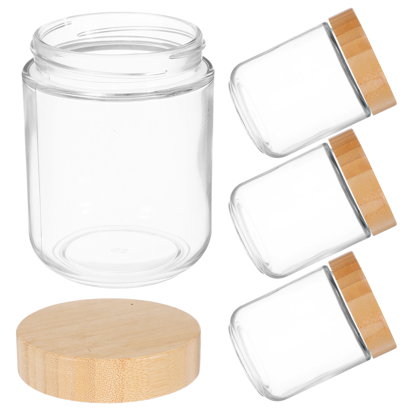 Food Storage Lid - 4Pcs Transparent Glass Jars with Bamboo